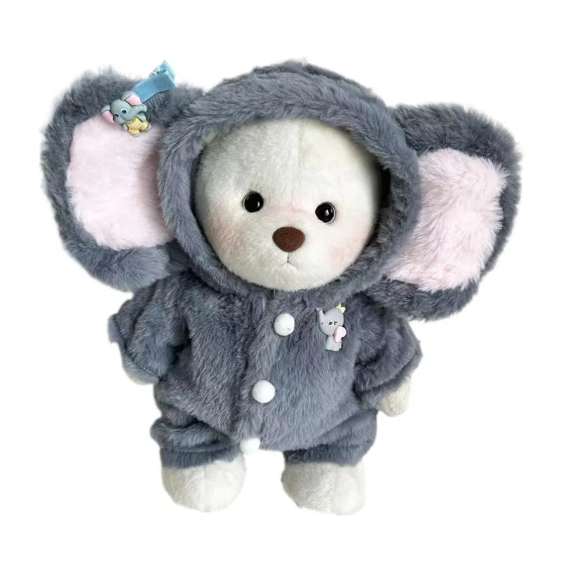 Grey elephant jumpsuit doll clothing for 30cm Lina teddy bears made from plush fabric