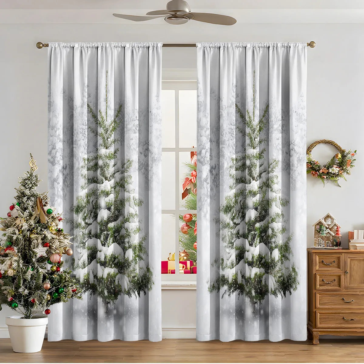 3D digitally printed Christmas curtain panel showing one of fifteen European design options