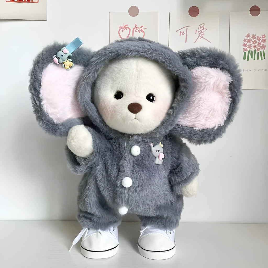 Grey elephant jumpsuit doll clothing for 30cm Lina teddy bears made from plush fabric