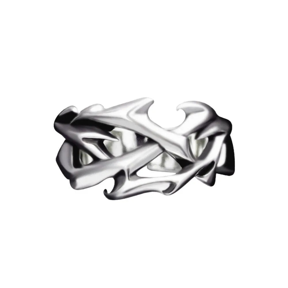 Adjustable copper ring with geometric thorn flower pattern in J2150 thorns colour