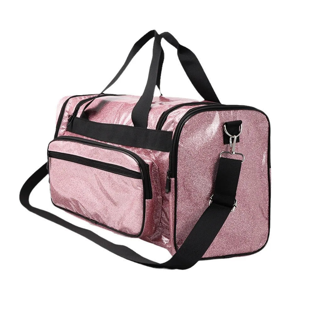 Large silver PU leather sports handbag with letter design for yoga and fitness