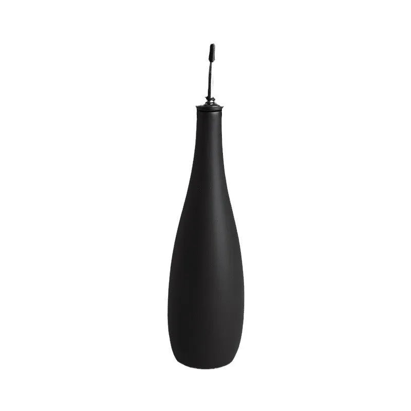 Ceramic oil pot with conical funnel and integrated brush in black, coffee or white colour