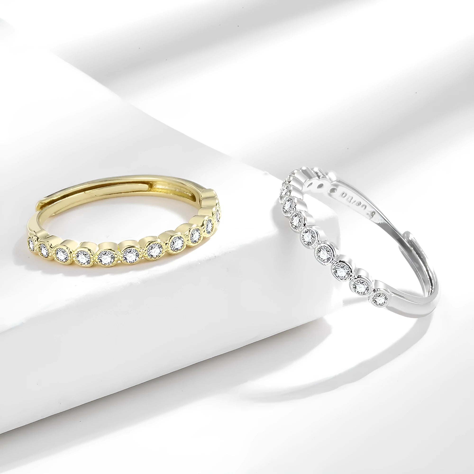 Women's geometric Korean-style open mouth ring in electroplated copper with white gold or yellow gold colour finish