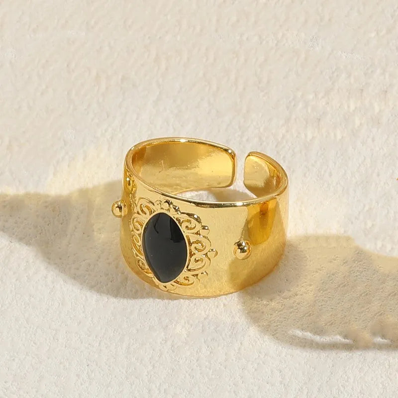 Vintage Chinese style geometric ring with zircon stones and horse eye black electroplated finish