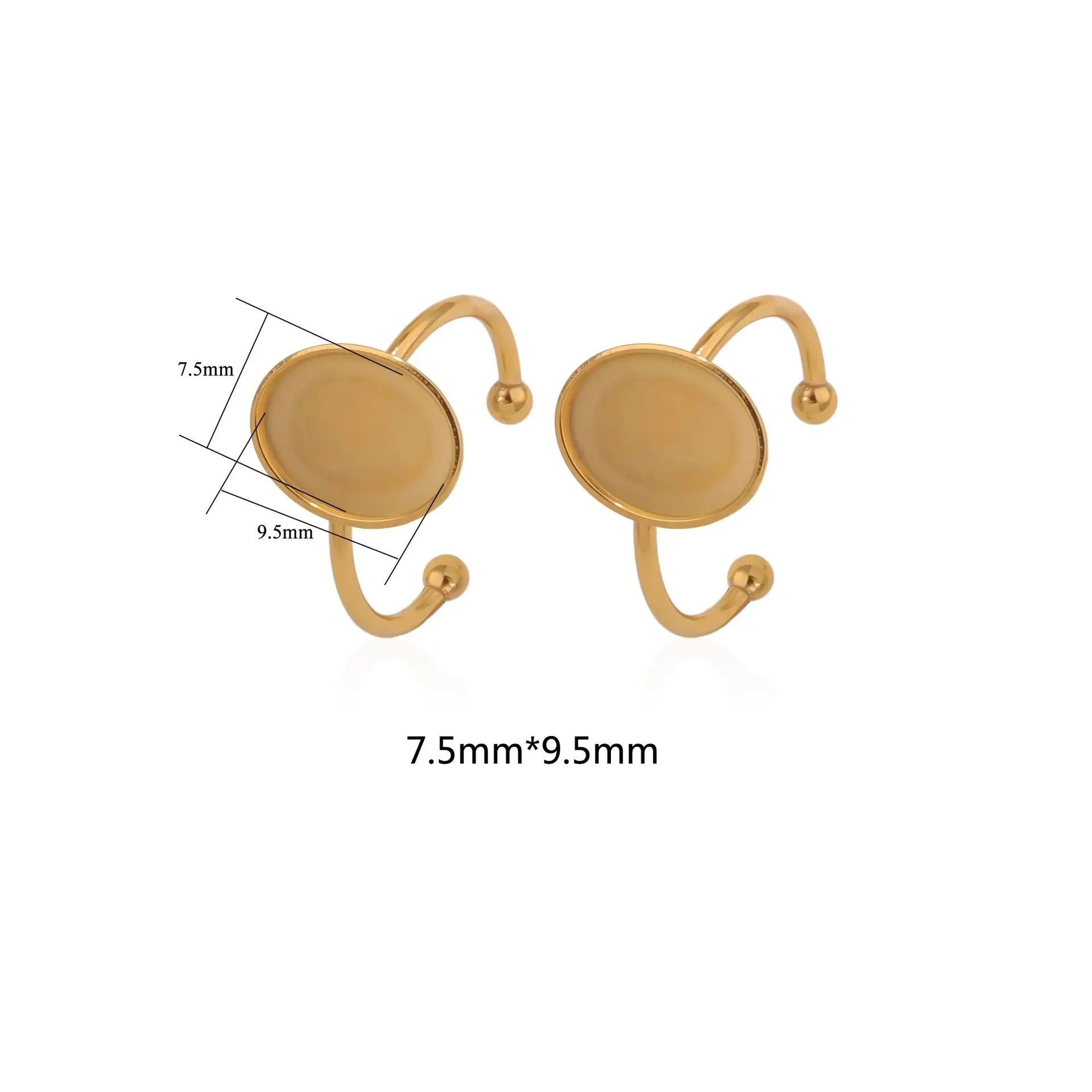 Assortment of golden electroplated stainless steel ring settings and DIY jewellery components in various shapes.