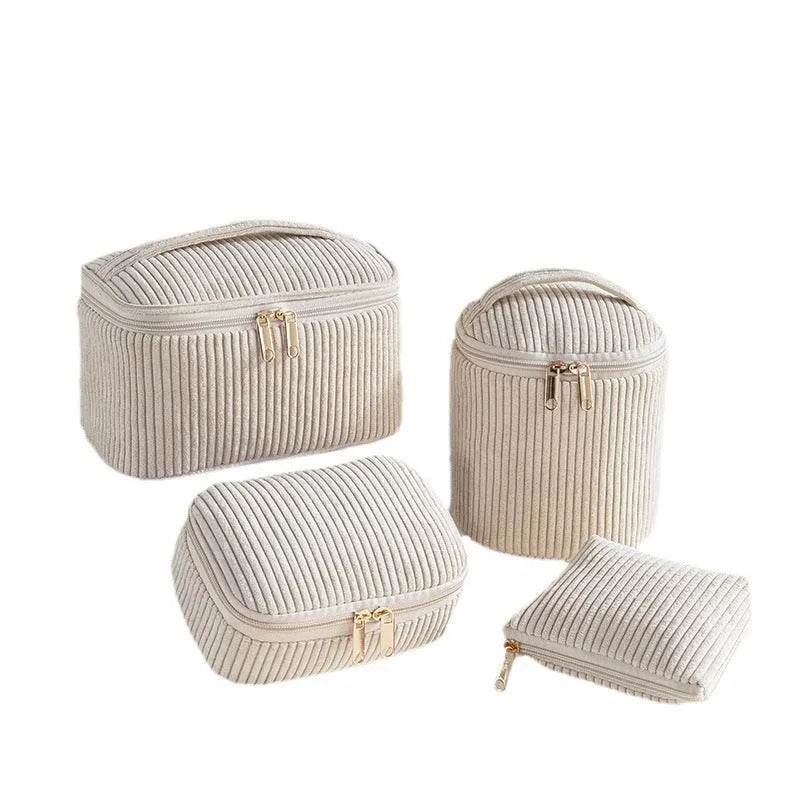 Four-piece flannelette makeup bag set in cube style design with polyester material