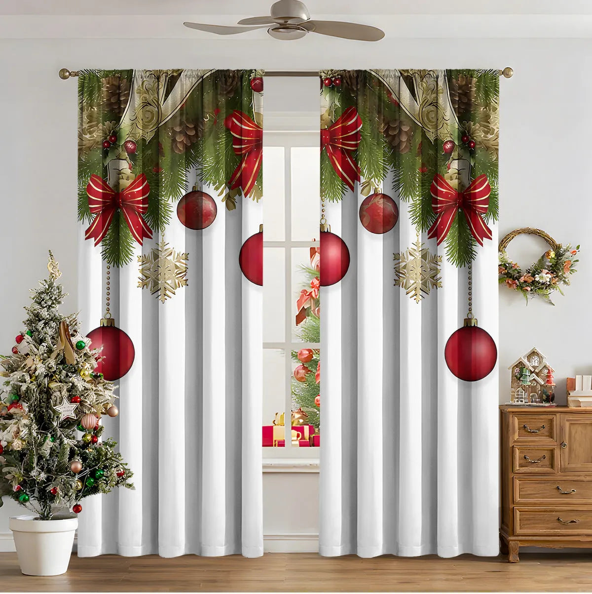 3D digitally printed Christmas curtain panel showing one of fifteen European design options