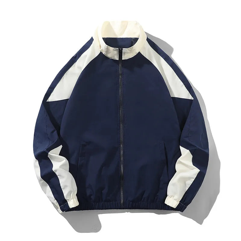 Men's loose-fit casual jacket with colour-contrast stitching and side seam pockets in dark blue