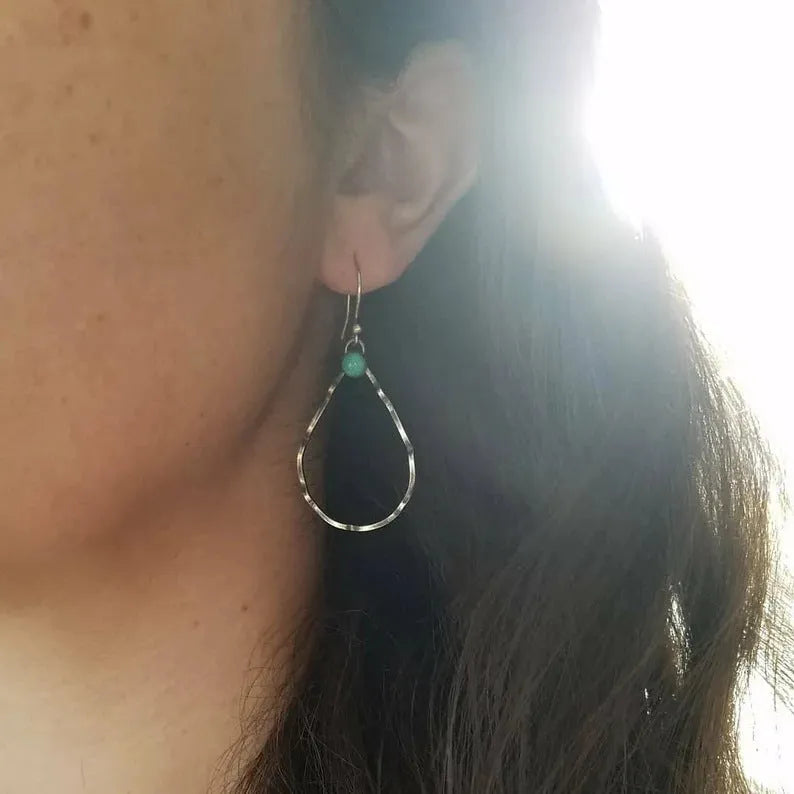 Turquoise circular earrings with antique silver finish in vintage bohemian style