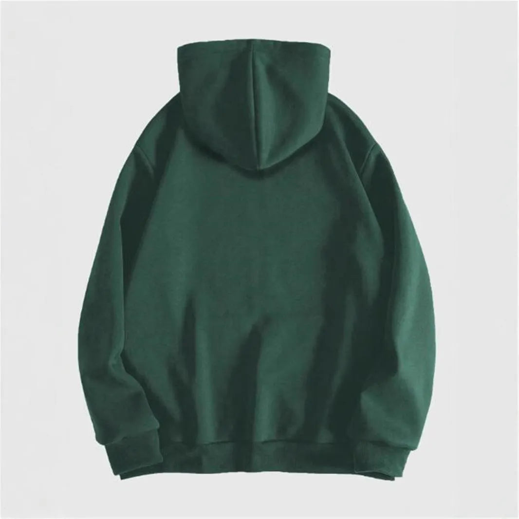 Black men's hooded sweatshirt with a white skull hot stamp print on the chest.