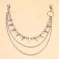 Silver metal trousers chain with double layer design and rivet detailing for punk hip hop style