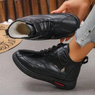 Black and red women's velvet cotton shoes with a non-slip rubber sole and low tube design