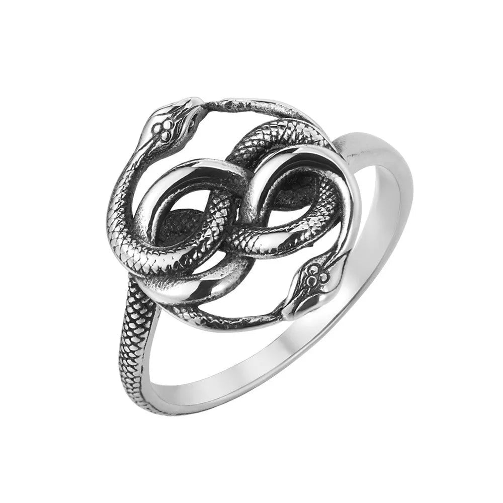 Titanium steel snake ring in retro European style with detailed design, shown in steel colour