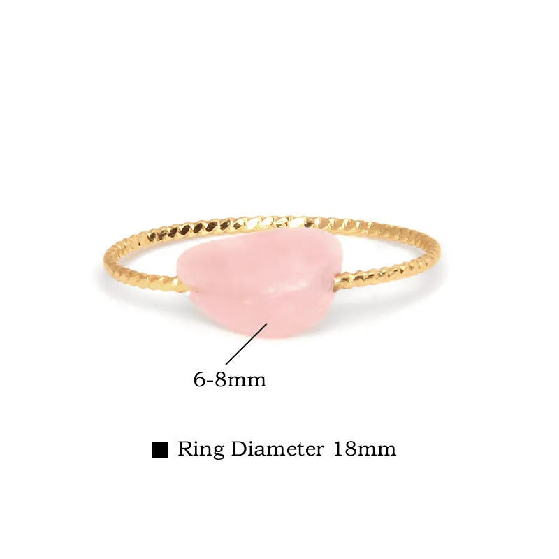 Original geometric women's agate ring on a hand, showing unique stone banding in one of eight colour options.