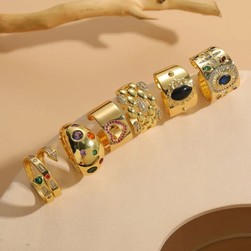 Vintage Chinese style geometric ring with zircon stones and horse eye black electroplated finish