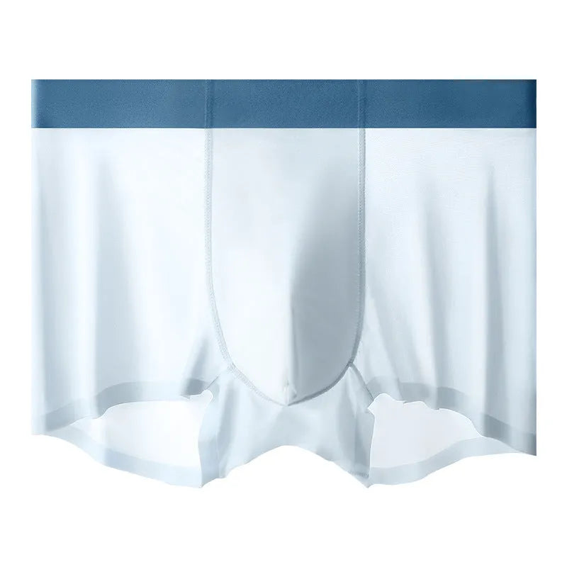 Men's ice silk graphene antibacterial shorts in light blue shown flat, highlighting seamless knit and mid-waist design.