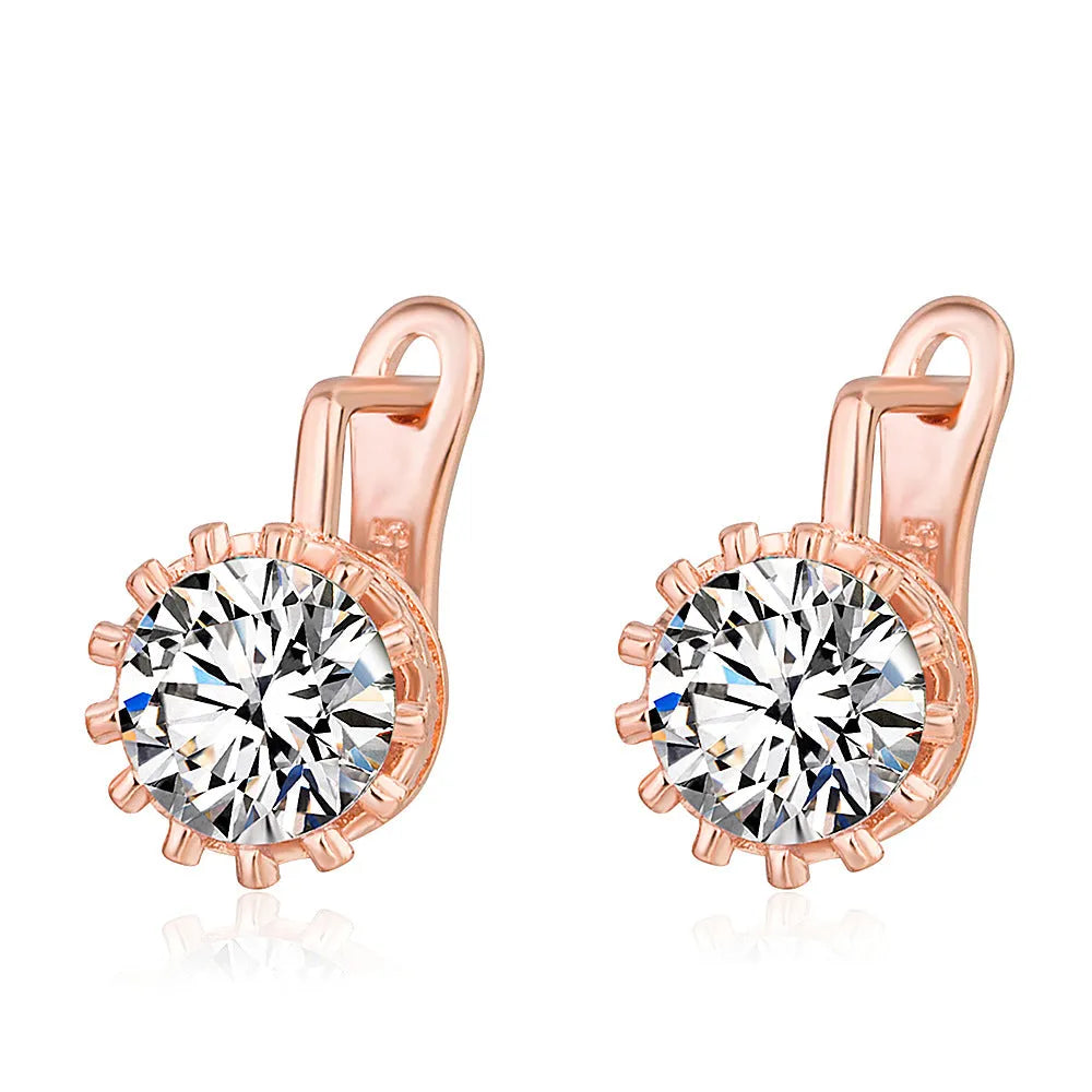 Korean retro crown ear clip earrings with white diamond details in rose gold and white gold colour options