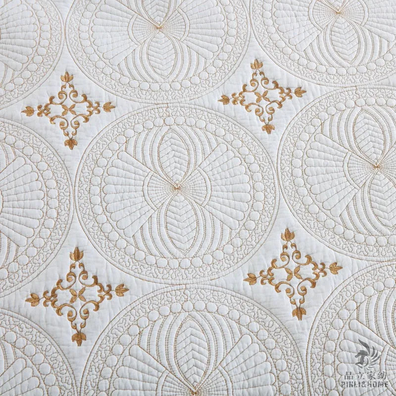 European-style pure cotton embroidery bed cover set with pillowcases for 1.8 metre beds