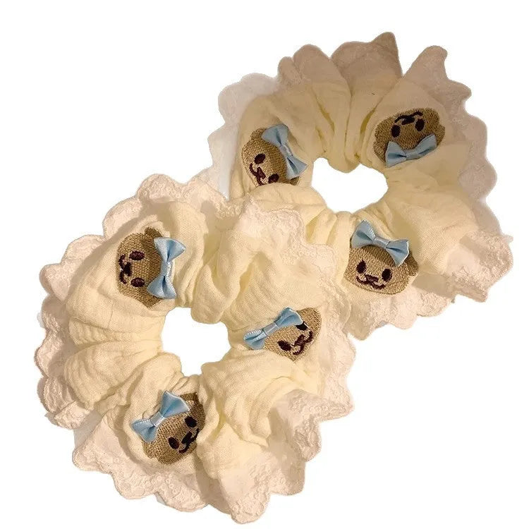 Blue bear bow lace decoration on high elasticity cloth large intestine hair ring