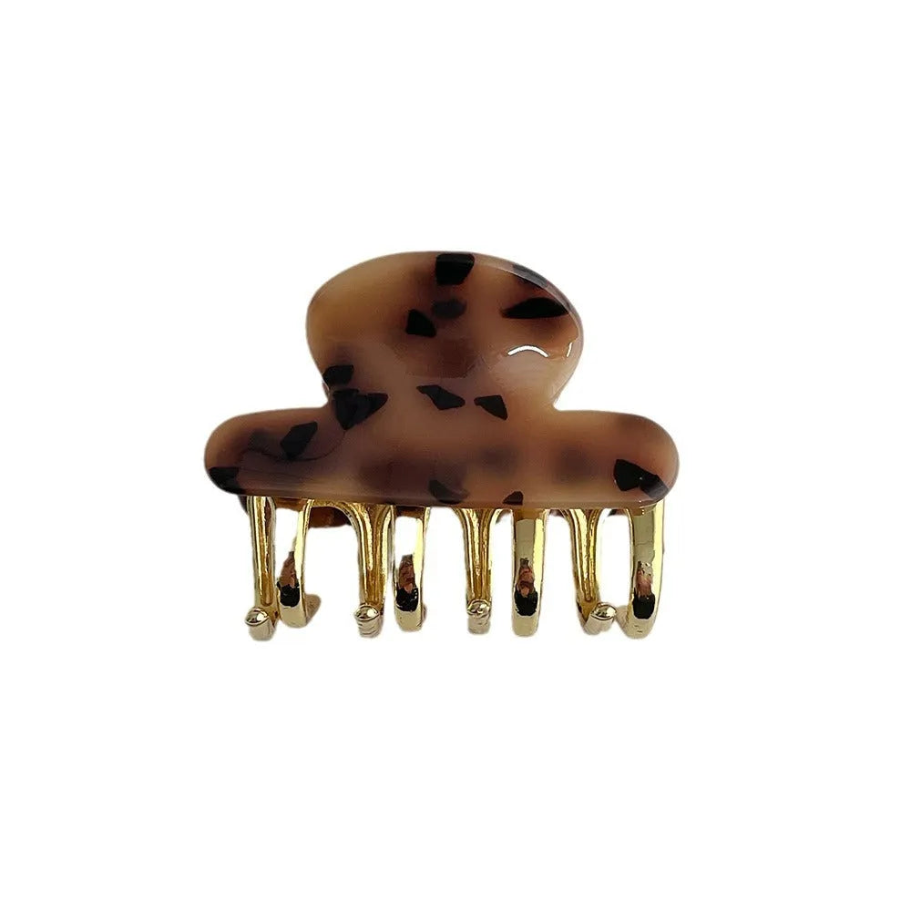Women's retro acetate barrettes with metal grip in beige, white, ink, or leopard print colours