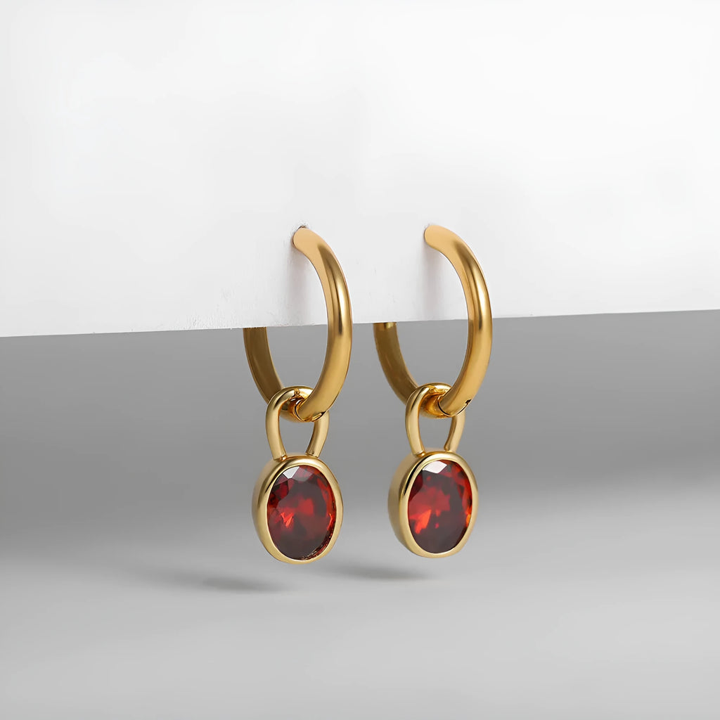 Women's retro oval zircon copper earrings in geometric design showing six colour options