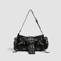 Black retro oil wax leather handbag with dumpling shape and internal organisation compartments