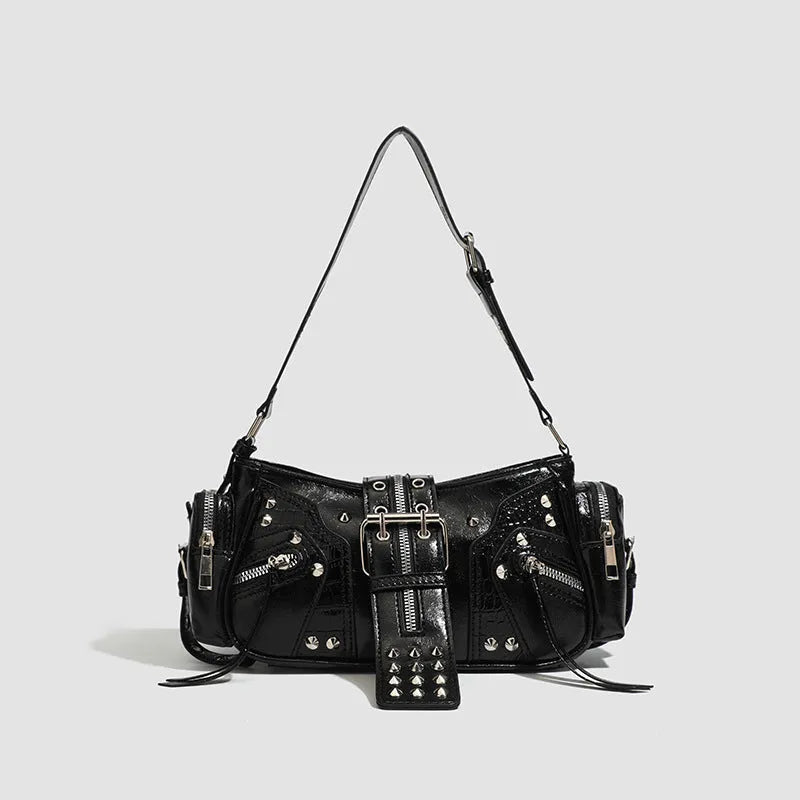 Black retro oil wax leather handbag with dumpling shape and internal organisation compartments