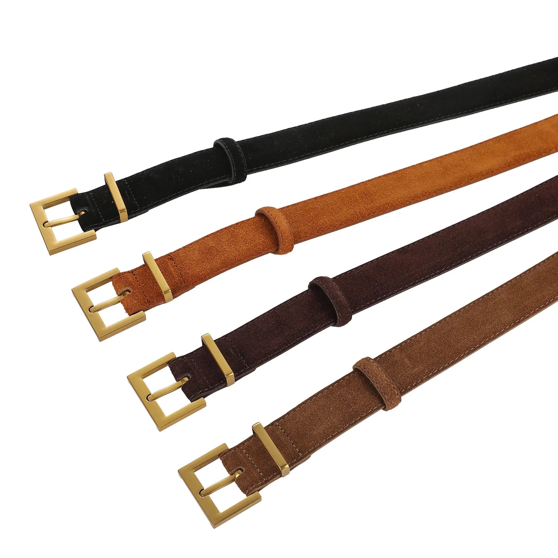 Ladies' genuine leather pin buckle belt with quadrilateral alloy fastener in black, caramel or brown colours