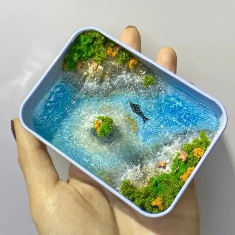DIY bamboo marine landscape handmade model ornament with whale and beach themes