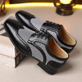 Men's black houndstooth pattern casual leather shoes with square toe and lace-up front.
