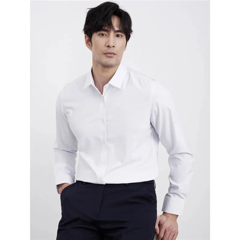 Men's wine red slim fit business shirt with long sleeves and non-iron treatment