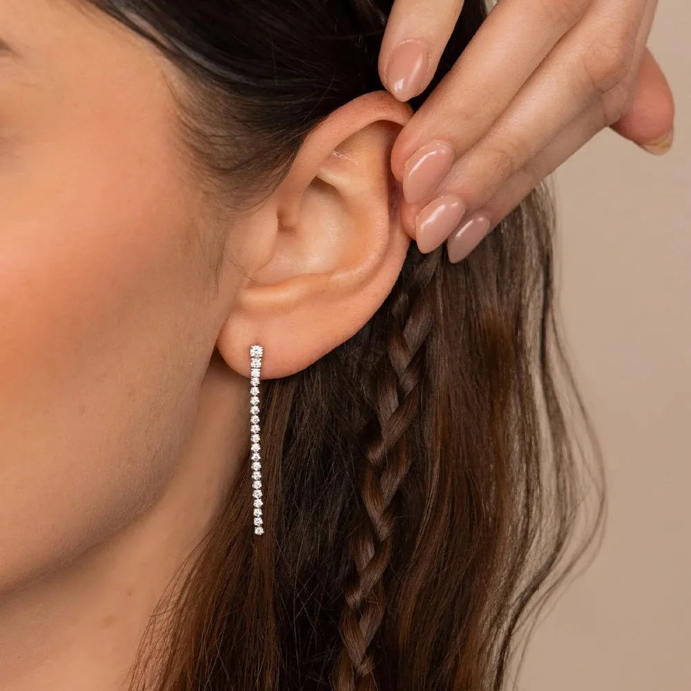 Sweet Elegance geometric zircon earrings in stainless steel with Chinese style line design