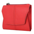 Genuine leather coin purse with stitching details in brown colour showing RFID protection feature