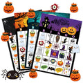 Halloween bingo game card with pumpkin design and paper nameplates on a table