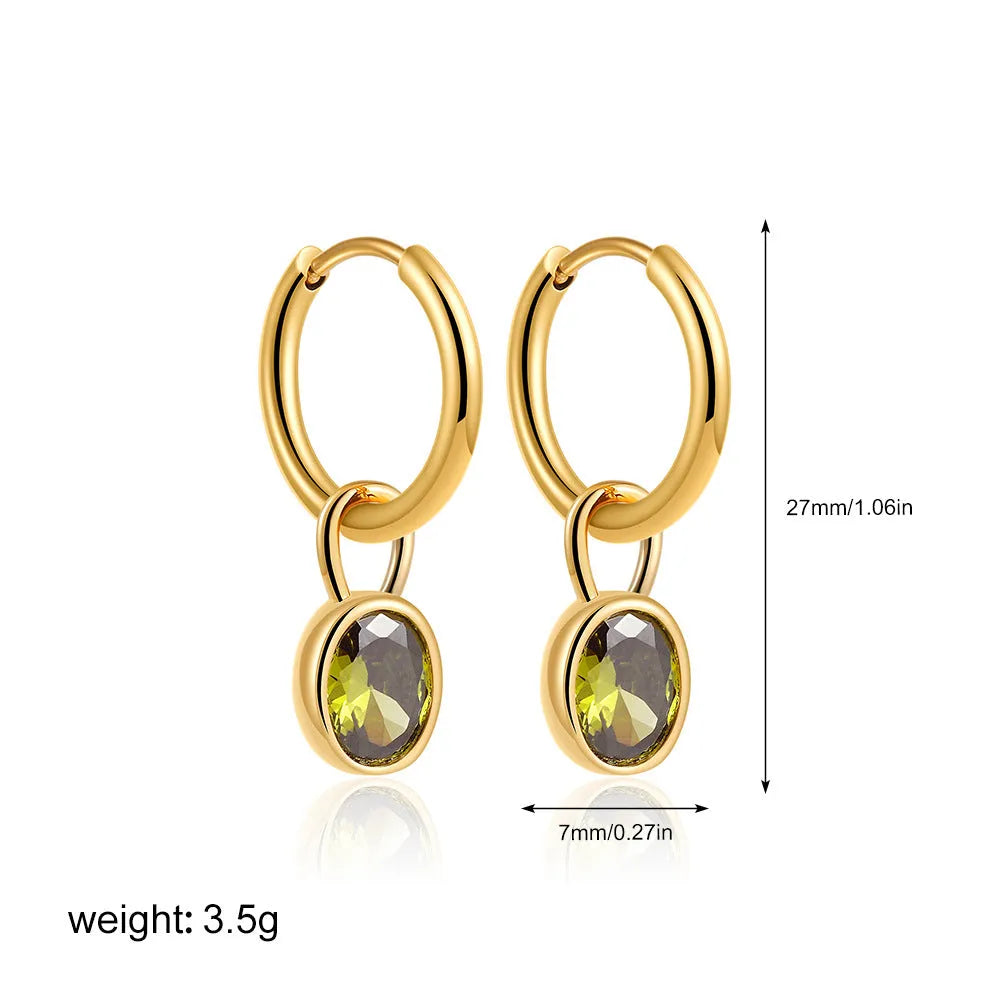 Women's retro oval zircon copper earrings in geometric design showing six colour options