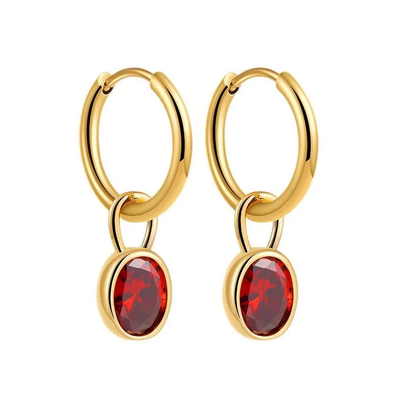 Women's retro oval zircon copper earrings in geometric design showing six colour options