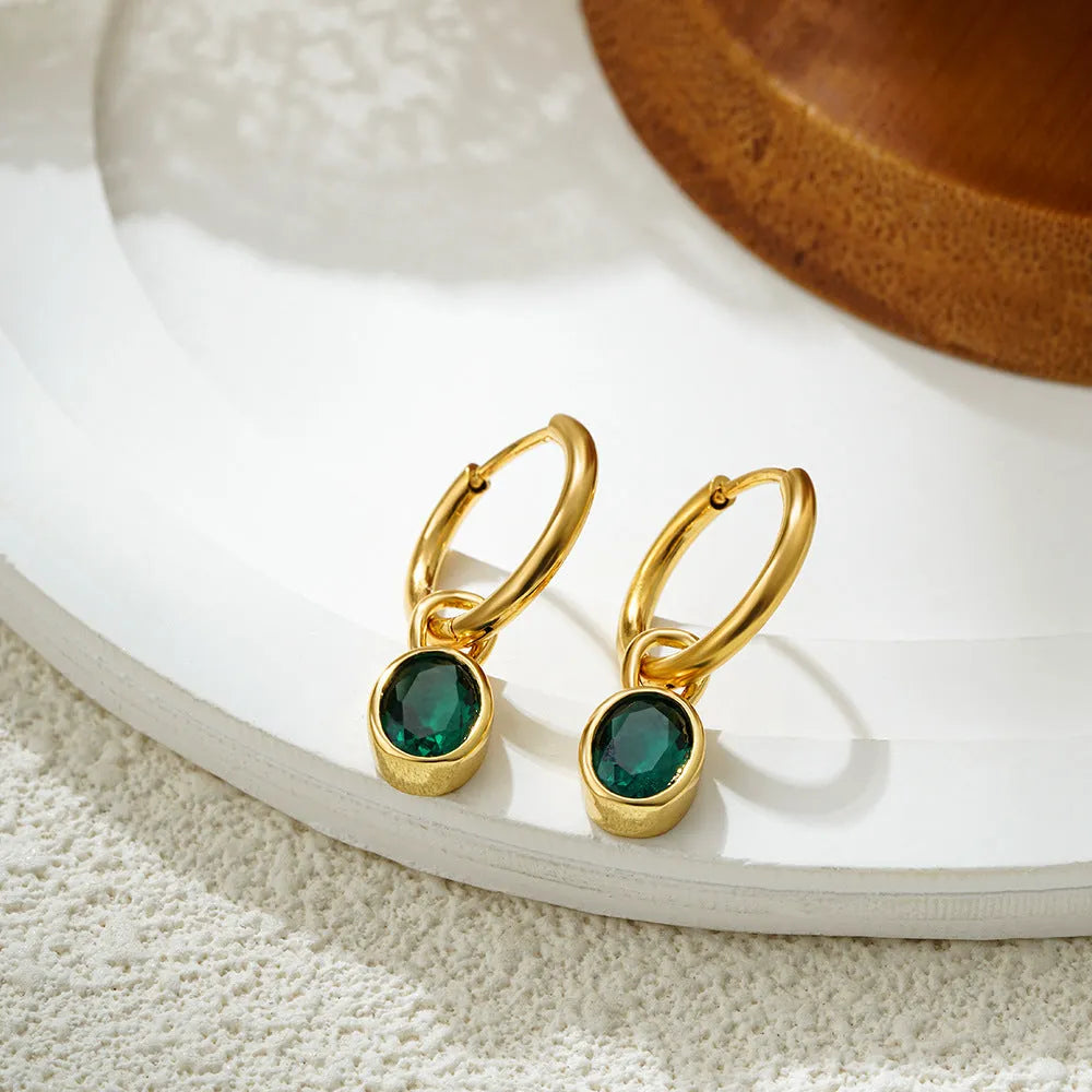 Women's retro oval zircon copper earrings in geometric design showing six colour options