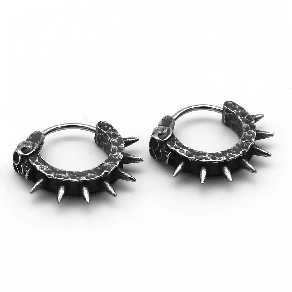 Pair of alloy earrings with copper plastic punk motorcycle design in retro black and geometric shape.