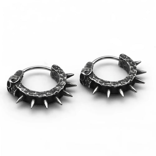 Pair of alloy earrings with copper plastic punk motorcycle design in retro black and geometric shape.