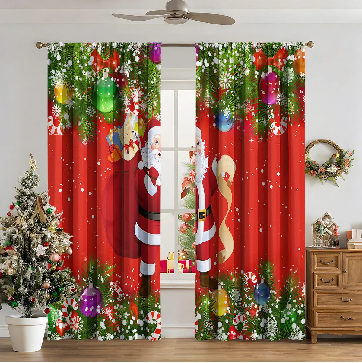 3D digitally printed Christmas curtain panel showing one of fifteen European design options