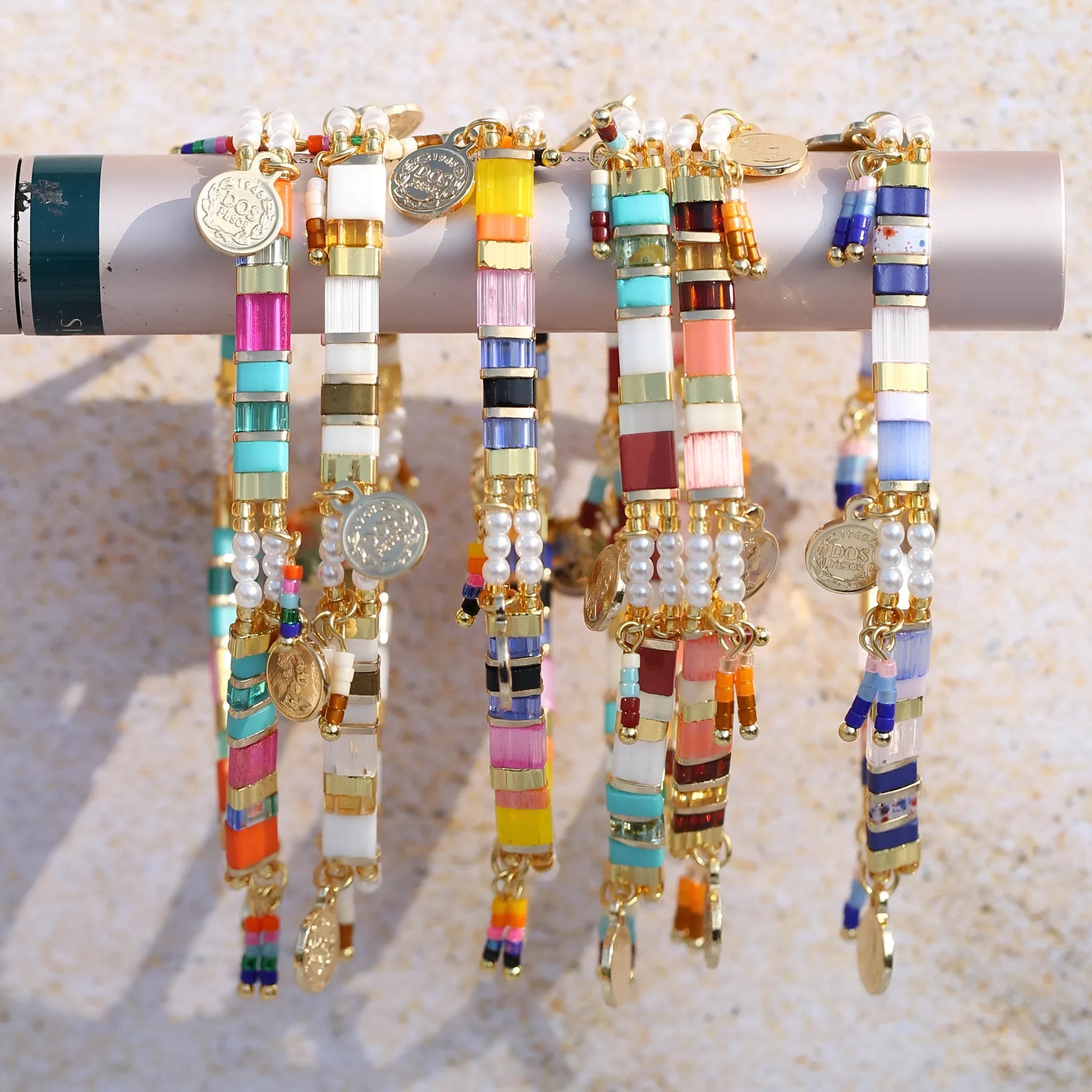 Women's handmade glass beaded bracelet with imitation pearls in European and American style