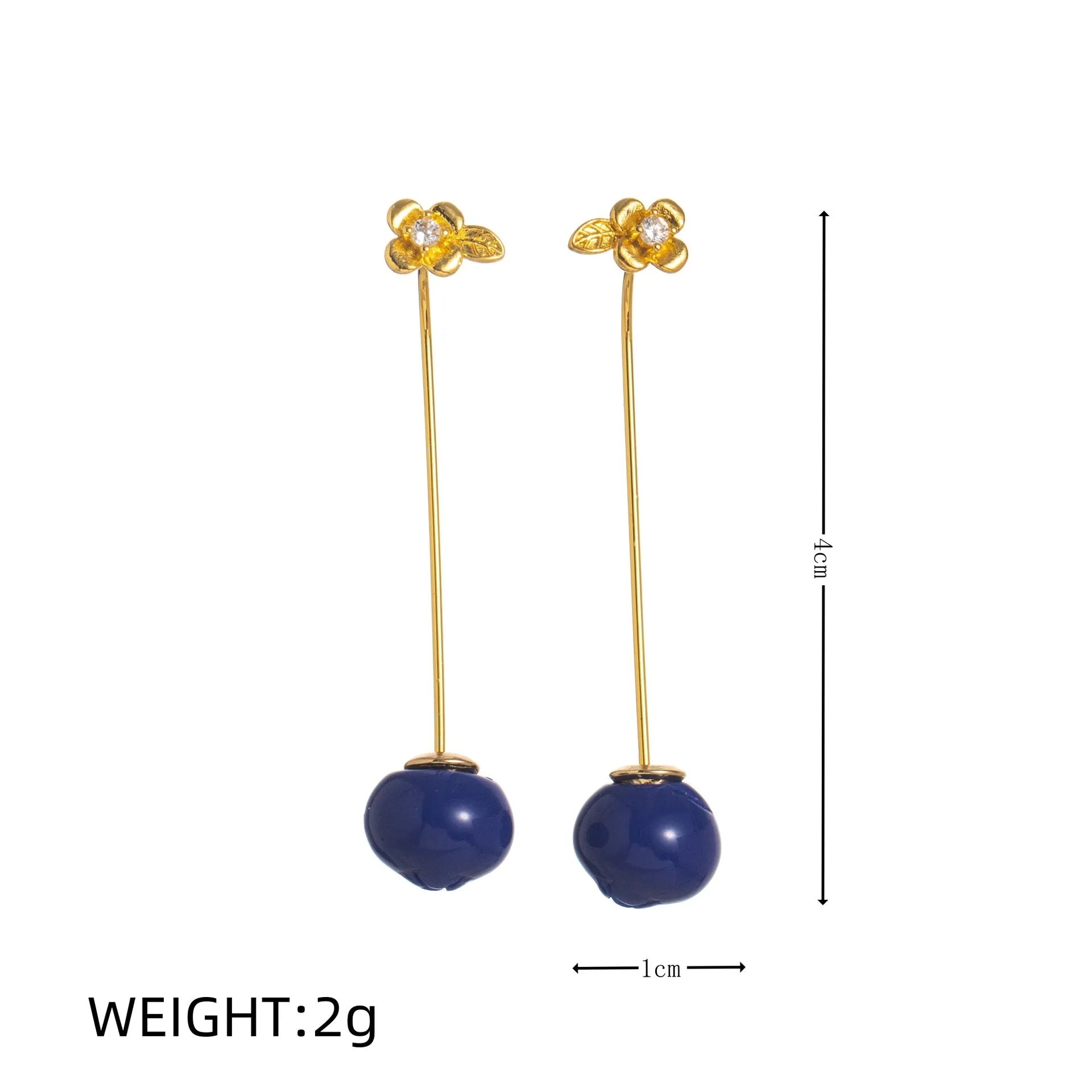 Gold plated copper earrings with detailed carrot, orange, blueberry, chilli, lemon, olive, and peach designs.