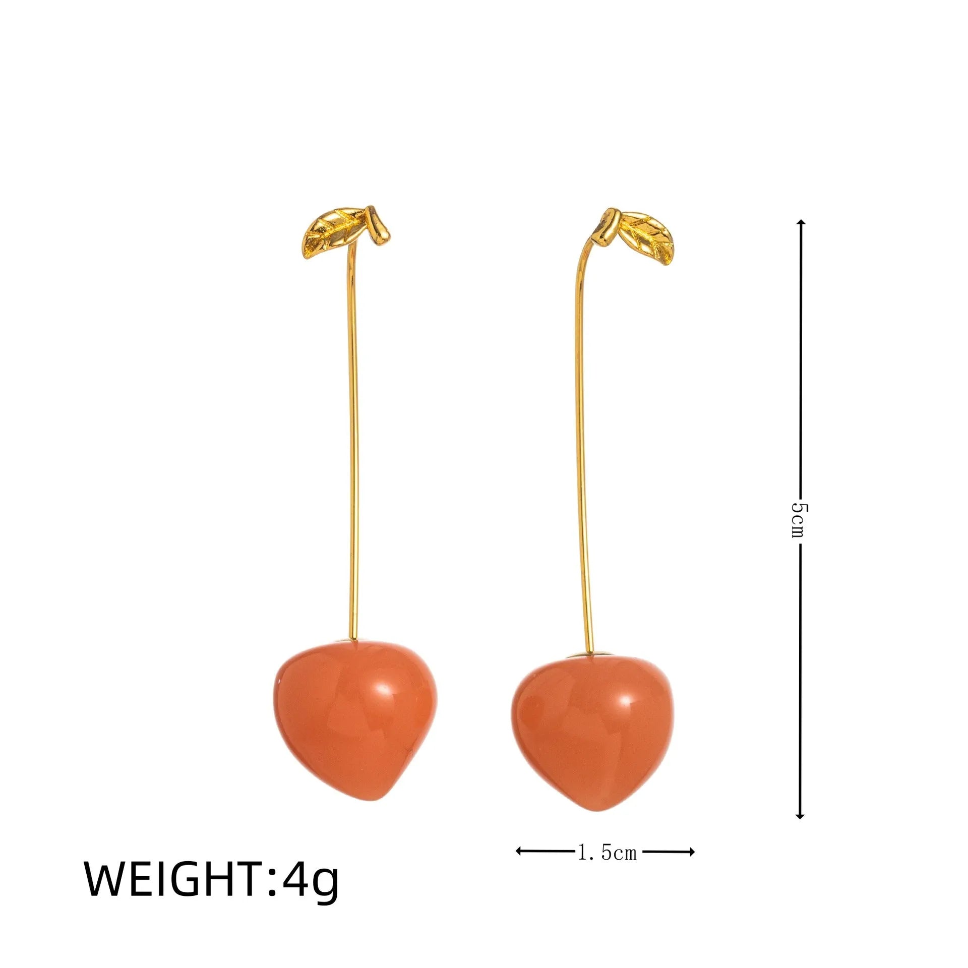 Gold plated copper earrings with detailed carrot, orange, blueberry, chilli, lemon, olive, and peach designs.