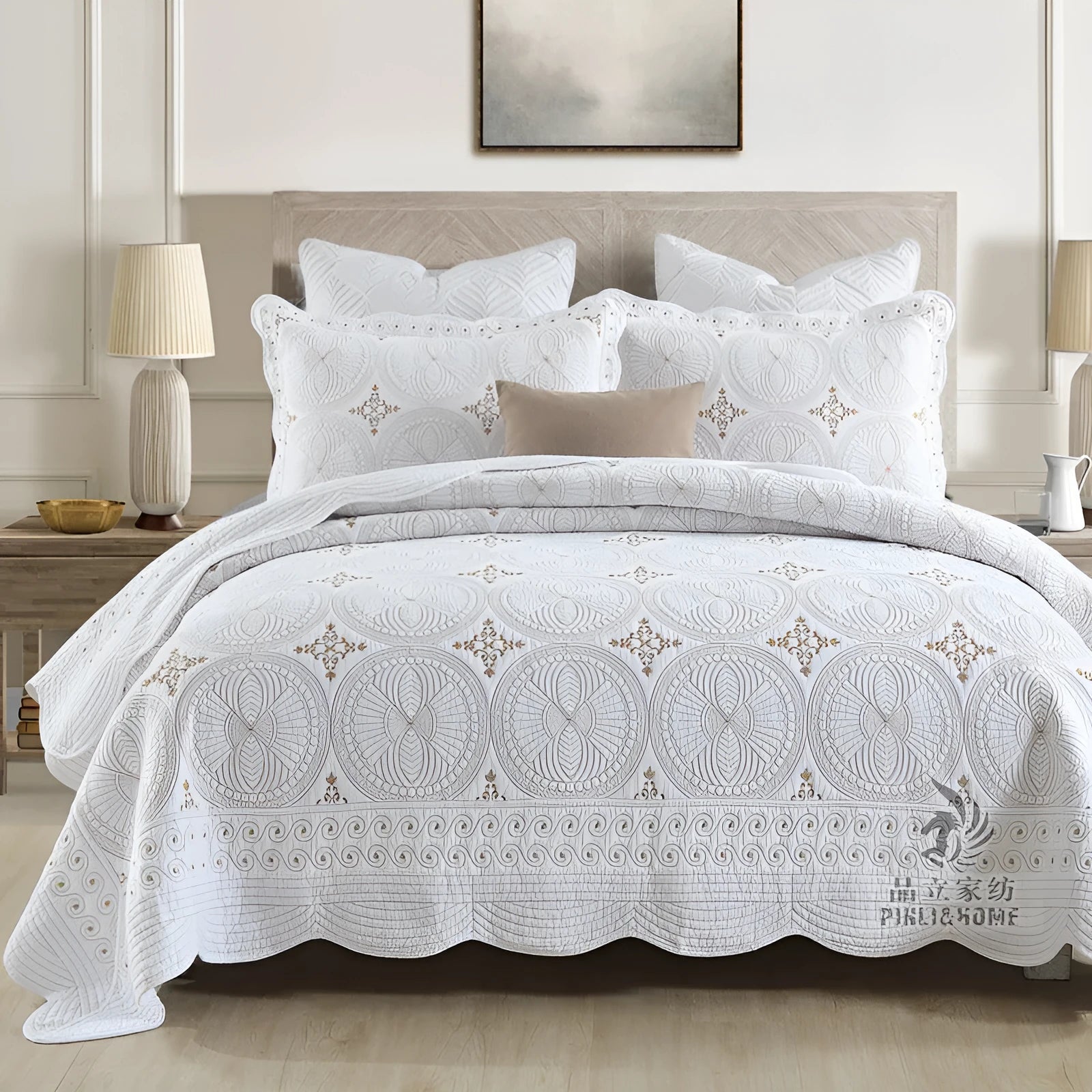 European-style pure cotton embroidery bed cover set with pillowcases for 1.8 metre beds