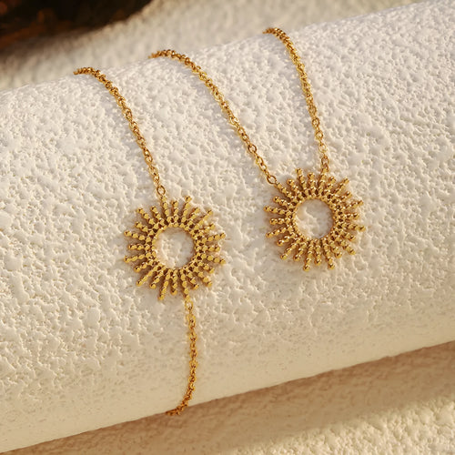 14K gold plated stainless steel Sunflower Series geometric chain necklace and bracelet set for women