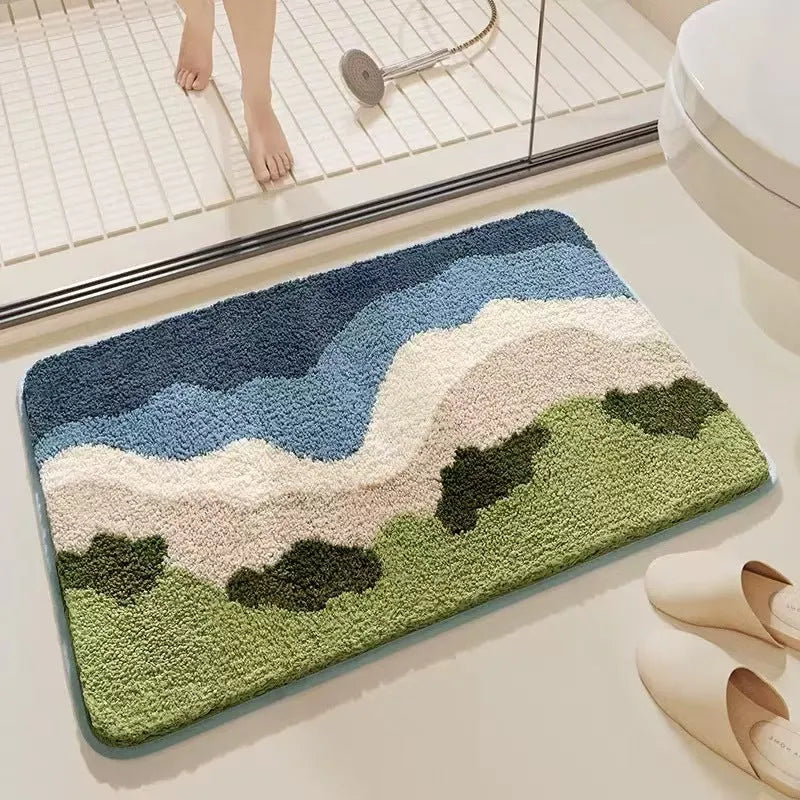 Rainbow pattern Sky Sea colour cashmere carpet floor mat with plastic bottom resistant to dirt