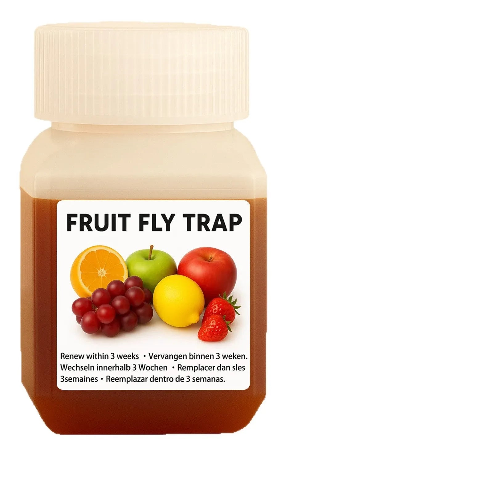 Bottle of fruit fly bait liquid for homemade traps with SK003 specifications