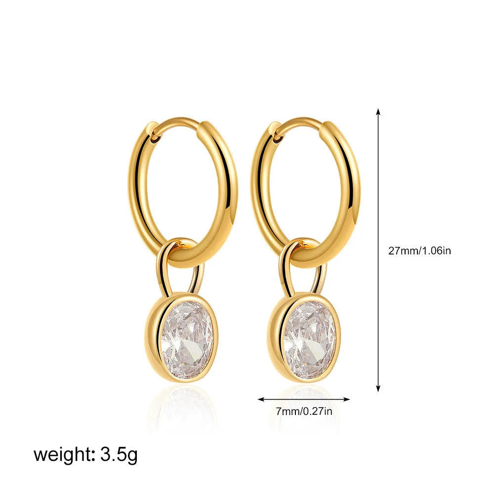 Women's retro oval zircon copper earrings in geometric design showing six colour options