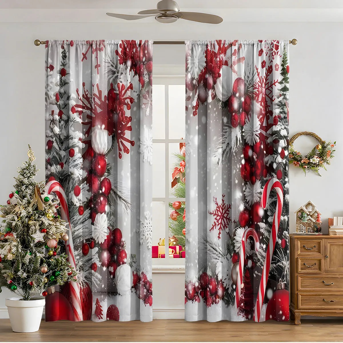 3D digitally printed Christmas curtain panel showing one of fifteen European design options