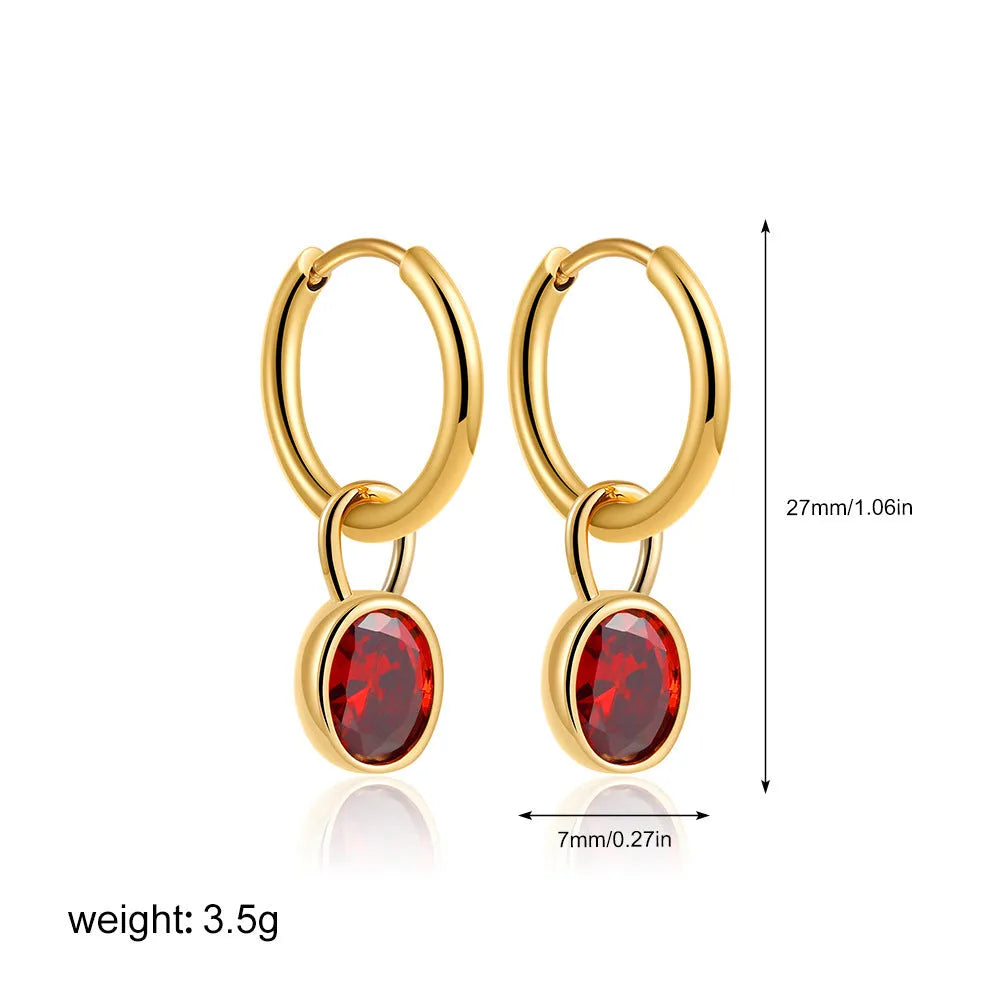 Women's retro oval zircon copper earrings in geometric design showing six colour options